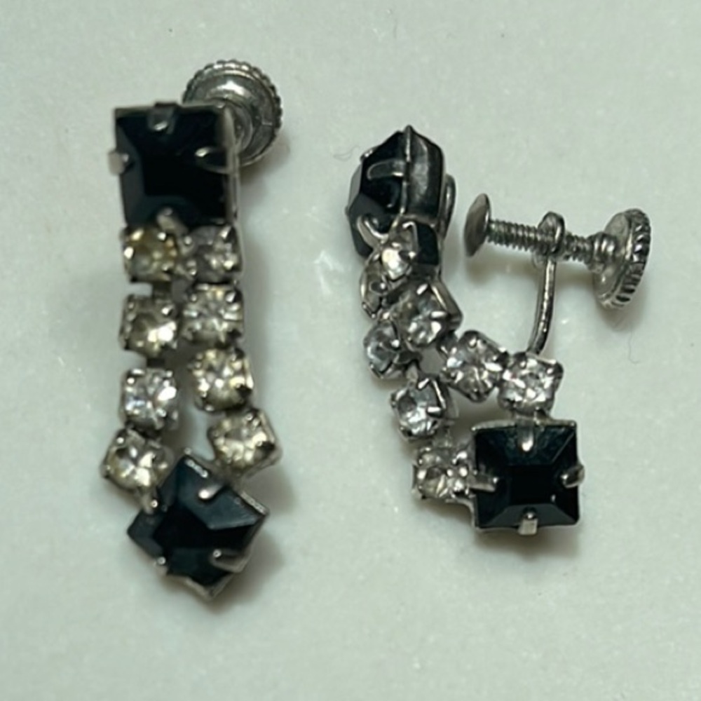 Antique (1920s) drop earrings formal rhinestone silver and black
